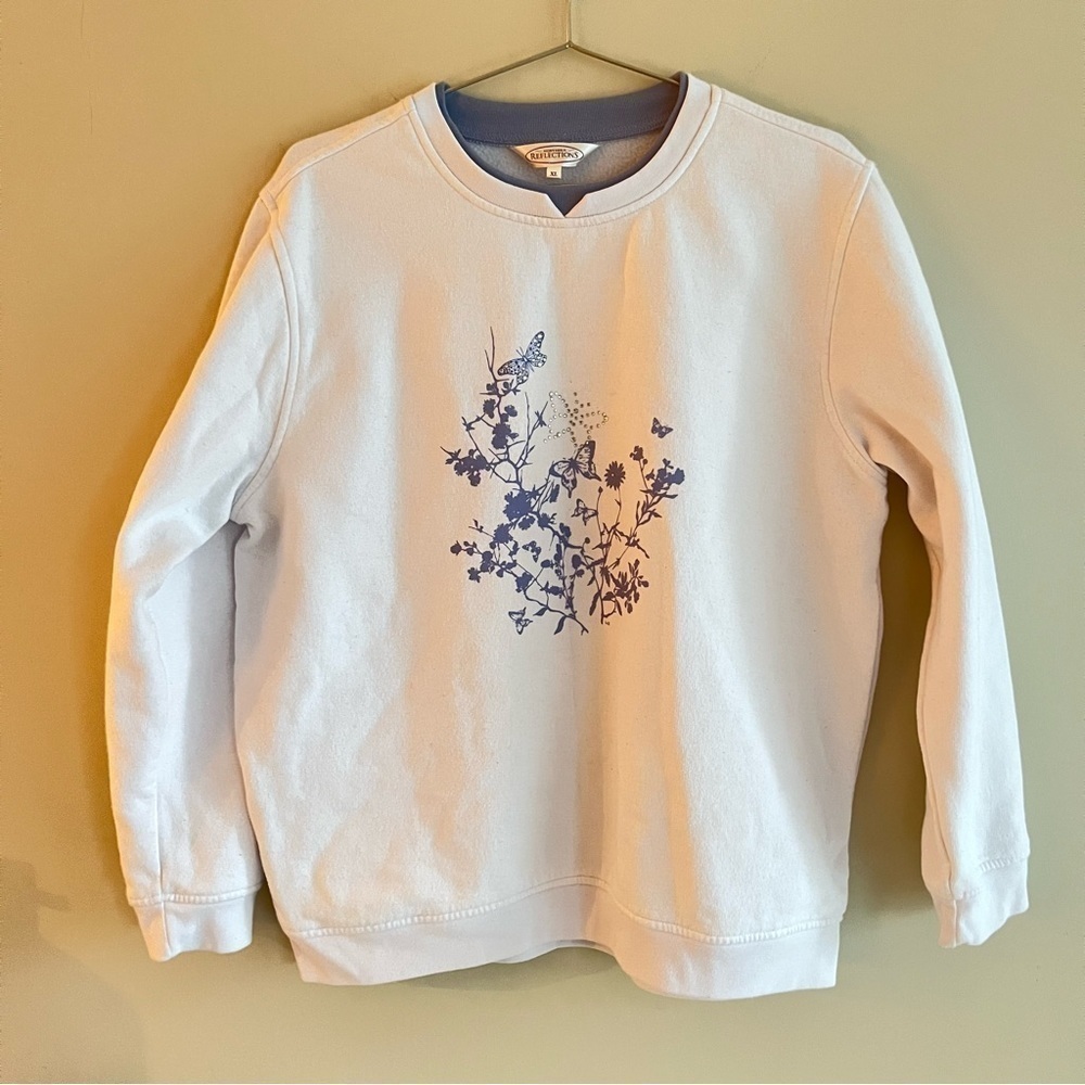 Y2K Northern Reflections White & Purple Bejewelled Crewneck Sweatshirt